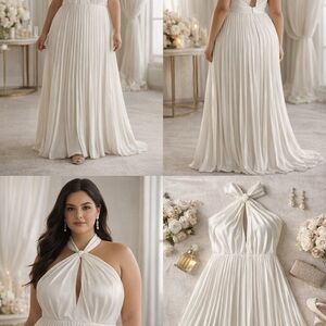 Eloquii Bridal Ivory Halter Maxi Dress Size 16Pleated Wedding Gown Color Ivory
